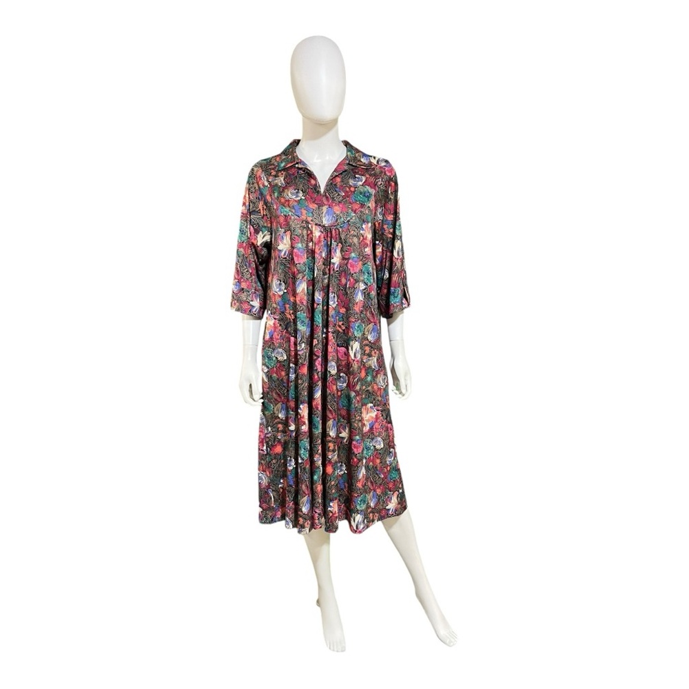 Roaman's Abstract Multicolored Floral Theme Duster Dress